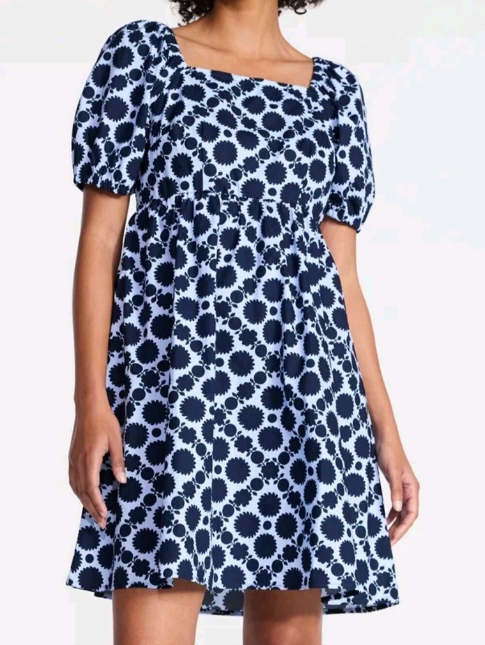 Time and Tru Women's Size XXL (20) Tie Back Mini Dress Puff Sleeves NWT Blue Dot